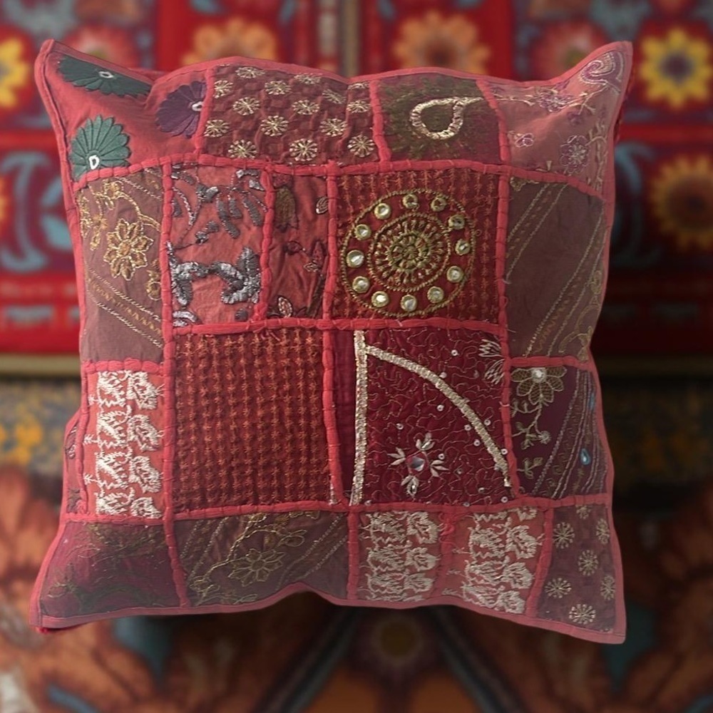 Handmade HD Buttercup Colorful Embroidered Patchwork Pillow Case - 16x16 - Picture 5 of 5